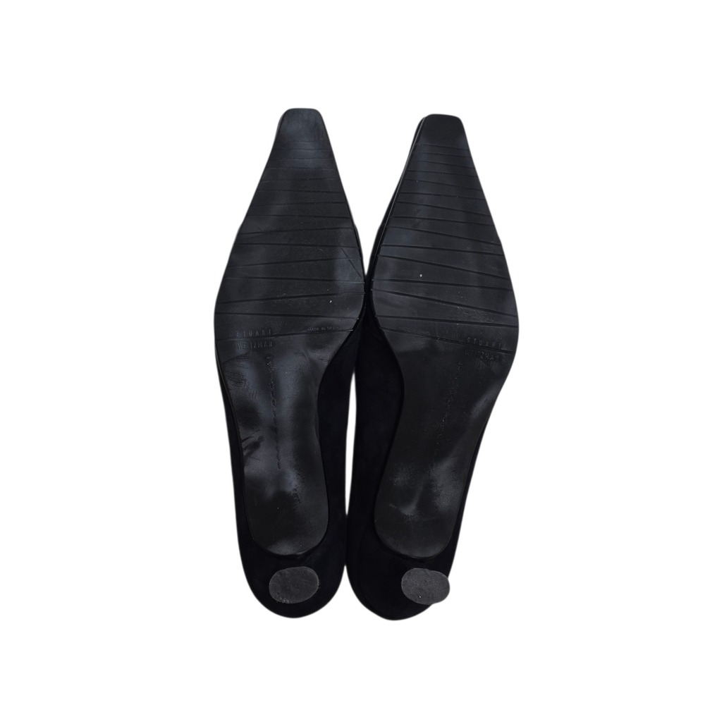 Stuart Weitzman Navy Blue Suede Kitten Heel Pumps Pointed Square Toe Size 9.5 - Picture 3 of 7